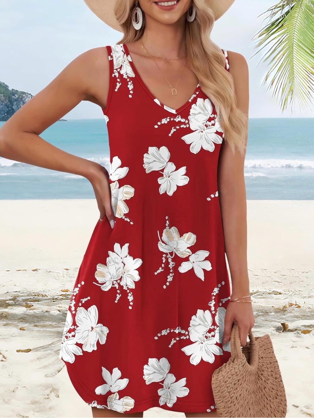 Women's Red Floral Sleep Top